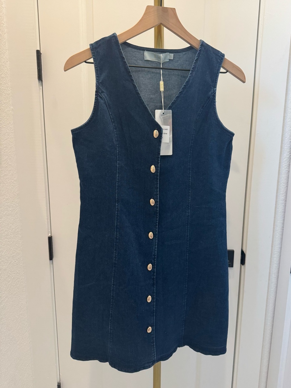 V-Neck Sleeveless Mini Dress in Dark Blue Denim